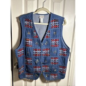 Vintage Napa‎ Valley Patch Woven Denim Vest Womens size 1X Grandma Core